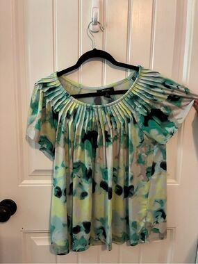 Style & Co. Short-Sleeve Pleated Scoop-Neck Blouse in Teal, Black, Lime